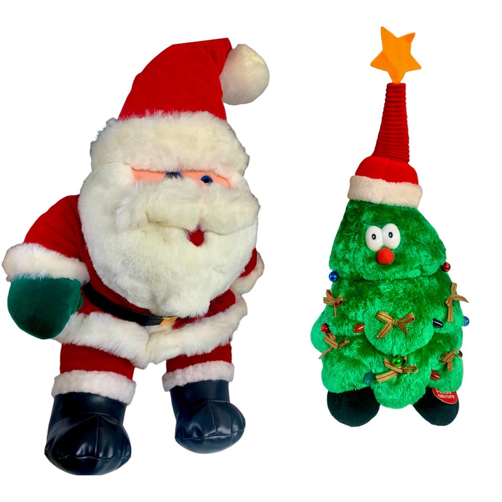 2 Plush Holiday Decor: Sound N Light Christmas Trees Animatronic‎ &  SANTA Plush